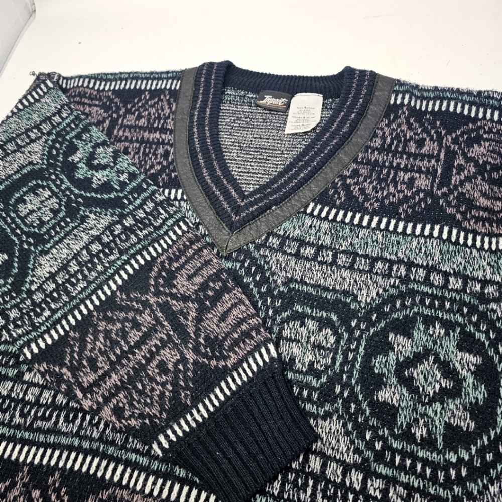 Vintage Impact Acrylic Pullover V-Neck Knit‎ Sweater Men’s Size Medium 80s 90s